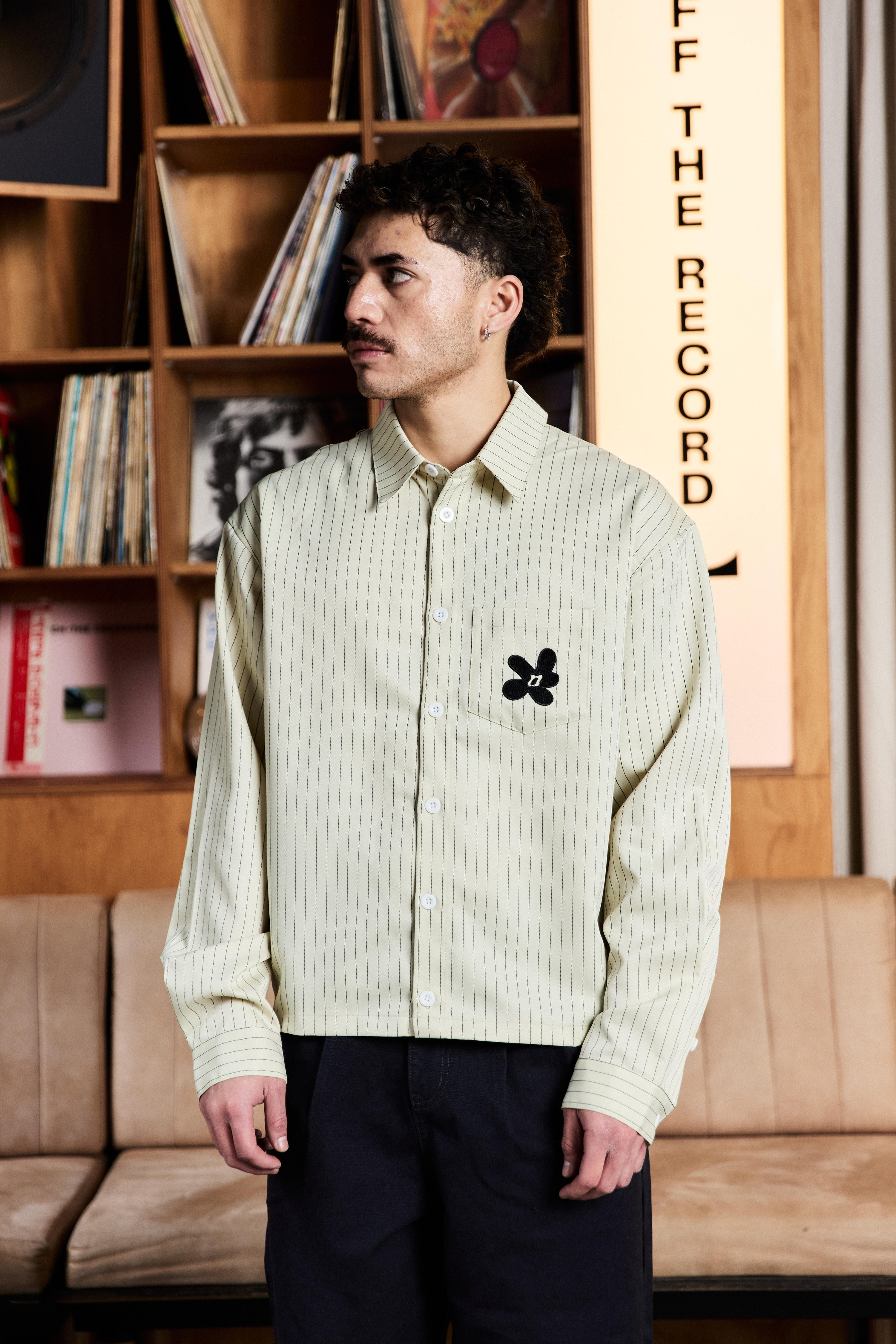 Cream Pinstripe Flower Shirt