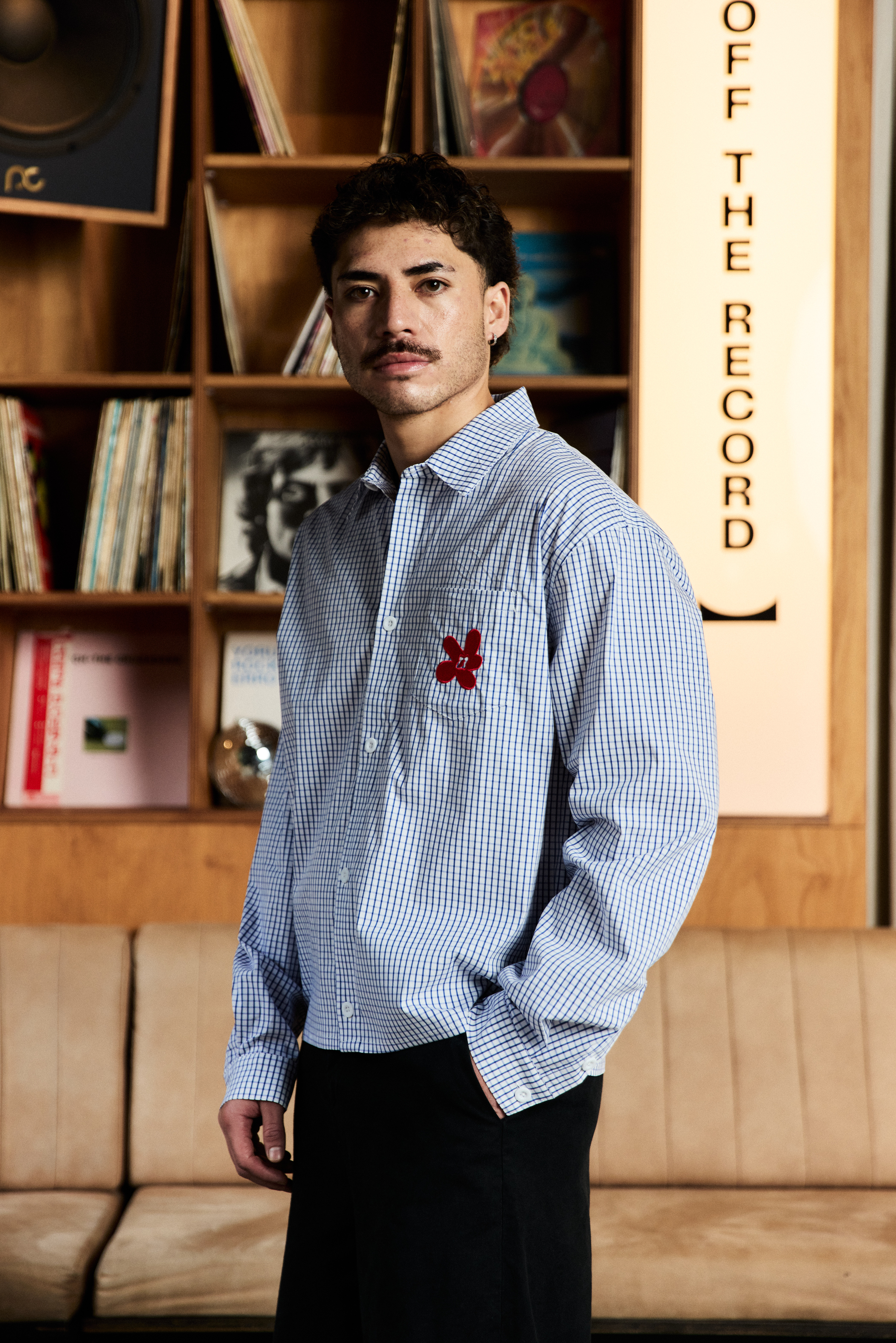 White/Navy Check Flower Shirt