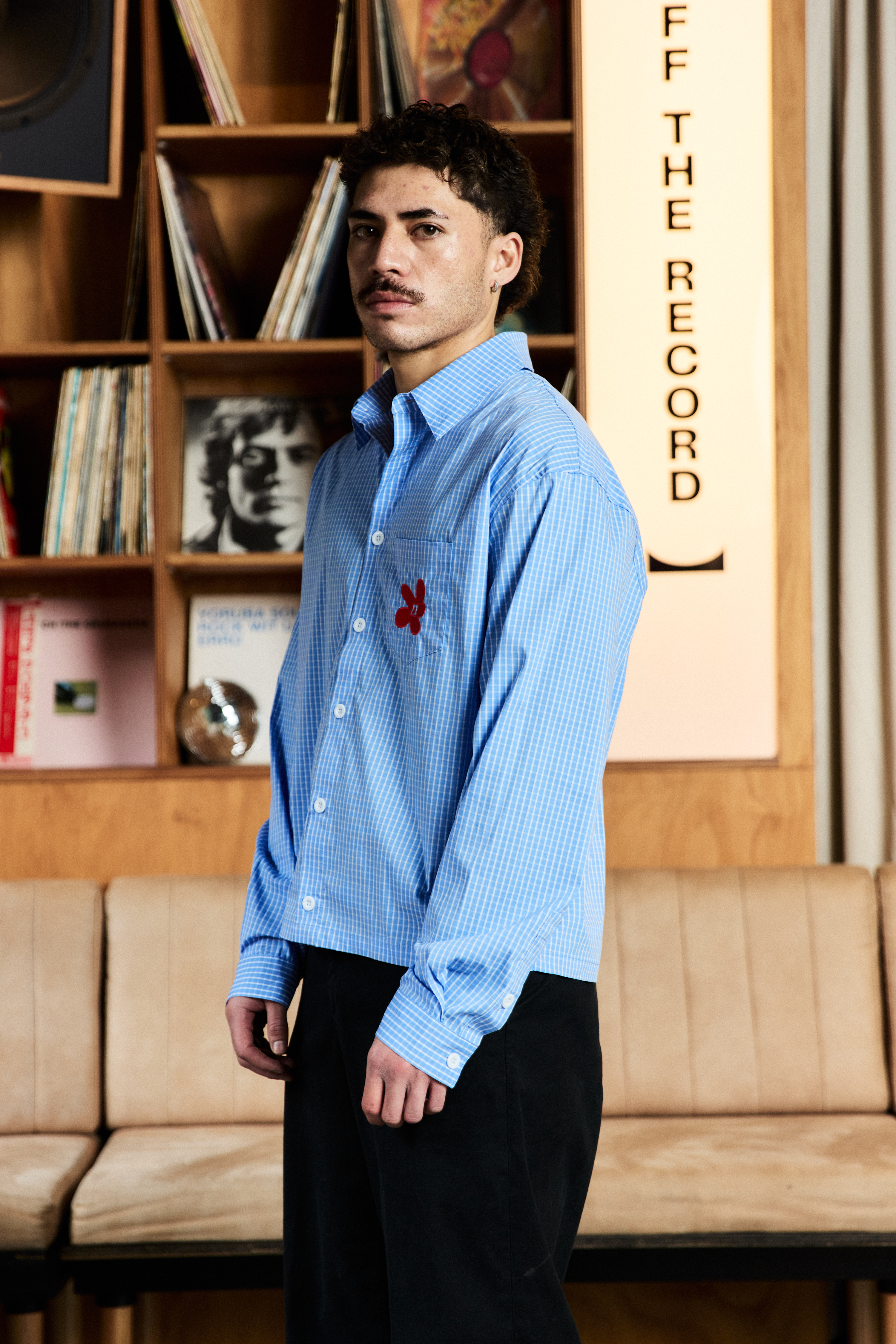 Light Blue Check Flower Shirt
