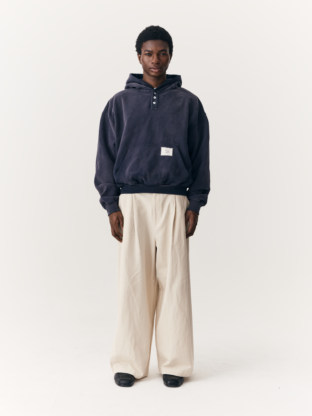Henley Hoodie - Washed Navy